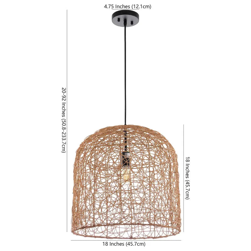 Suspension SAFAVIEH Lighting Celedonia 45,7 cm (18 po) - 45,7 cm (18 po) L x 45,7 cm (18 po) P x 50,8 à 233,8 cm (20 à 92 po) H - Naturel