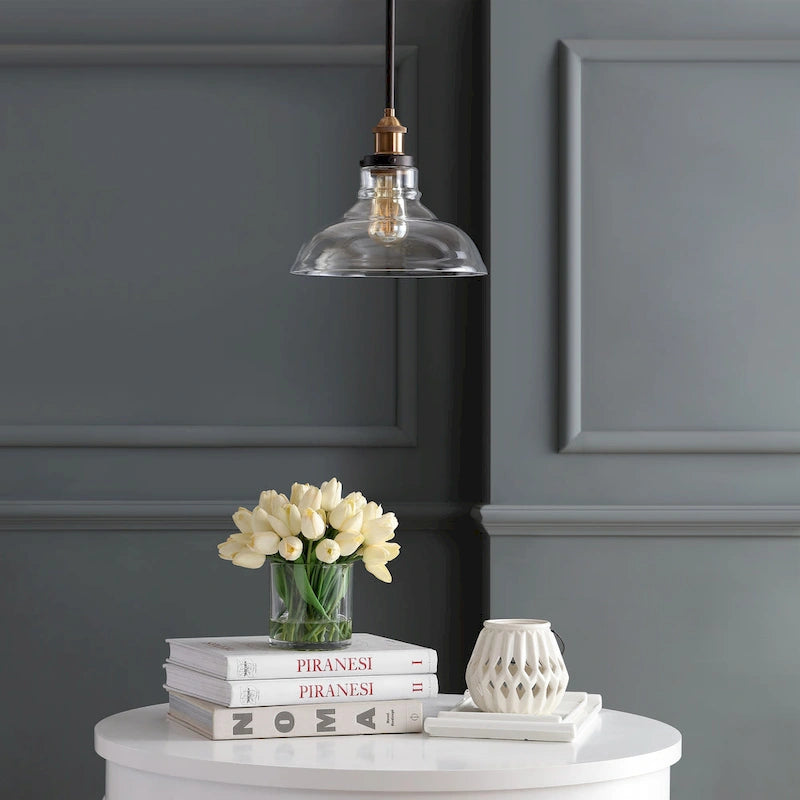 Suspension LED Gemma de SAFAVIEH Lighting, réglable, 1 lumière, gris foncé - 28 cm (L) x 28 cm (P) x 42-118 cm (H)