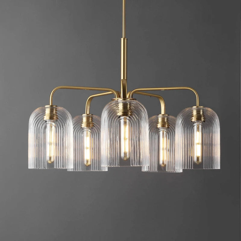 SAFAVIEH Lighting Ayelet 5-Light Adjustable Pendant Chandelier (LED Bulbs Included) - Gold/Clear - 30Wx30Dx59H