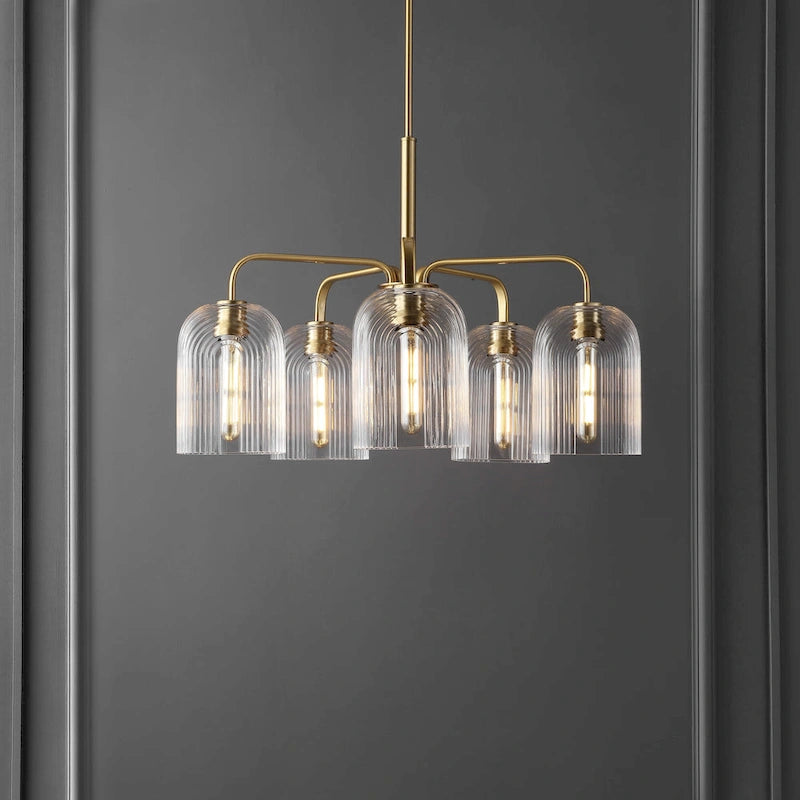 Lustre suspendu SAFAVIEH Lighting Ayelet à 5 lumières réglables (ampoules LED incluses) - Or/Transparent - 30 cm (L) x 30 cm (P) x 59 cm (H)