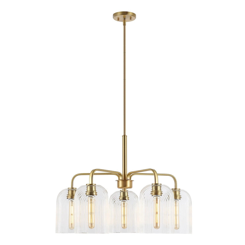 Lustre suspendu SAFAVIEH Lighting Ayelet à 5 lumières réglables (ampoules LED incluses) - Or/Transparent - 30 cm (L) x 30 cm (P) x 59 cm (H)