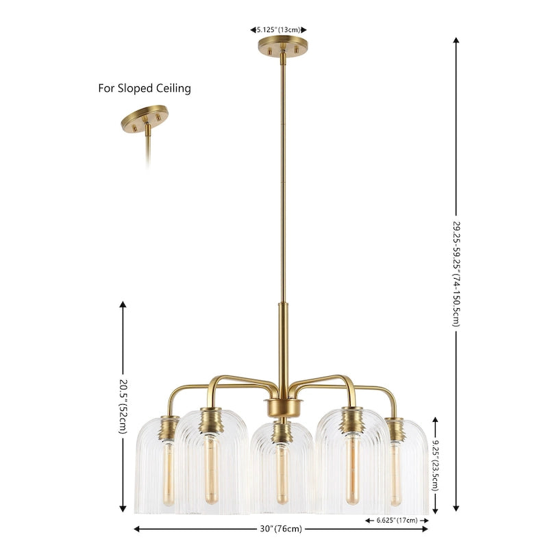 Lustre suspendu SAFAVIEH Lighting Ayelet à 5 lumières réglables (ampoules LED incluses) - Or/Transparent - 30 cm (L) x 30 cm (P) x 59 cm (H)