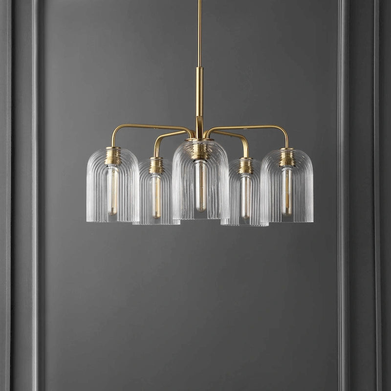 Lustre suspendu SAFAVIEH Lighting Ayelet à 5 lumières réglables (ampoules LED incluses) - Or/Transparent - 30 cm (L) x 30 cm (P) x 59 cm (H)