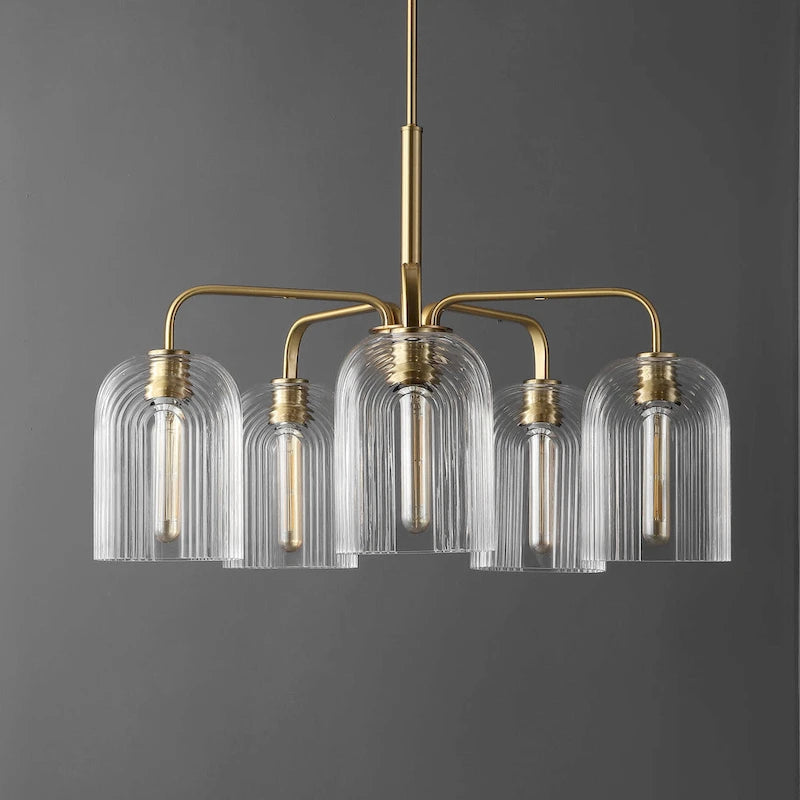 Lustre suspendu SAFAVIEH Lighting Ayelet à 5 lumières réglables (ampoules LED incluses) - Or/Transparent - 30 cm (L) x 30 cm (P) x 59 cm (H)