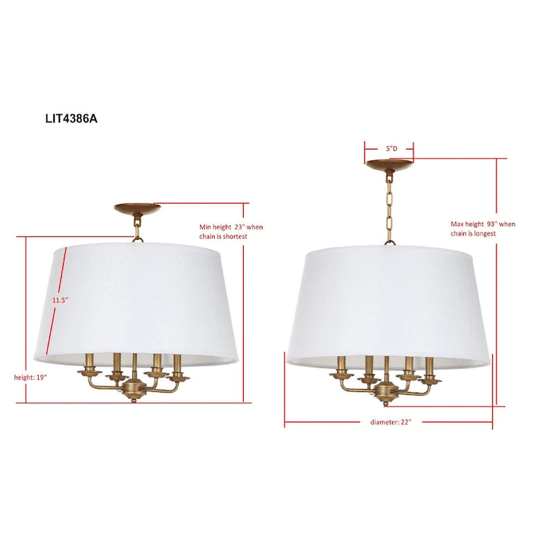 Suspension réglable 4 lumières Anika de SAFAVIEH Lighting, or et blanc - 22 x 22 x 23 cm - Or et blanc - 22 x 22 x 93 cm (L x P x H)