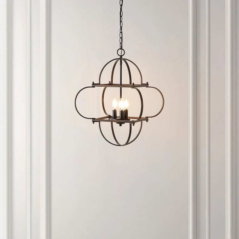 Suspension traditionnelle SAFAVIEH Lighting Kleoniki 24 (3 ampoules) - 61 cm L x 61 cm P x 221 cm H - Noir/Brun