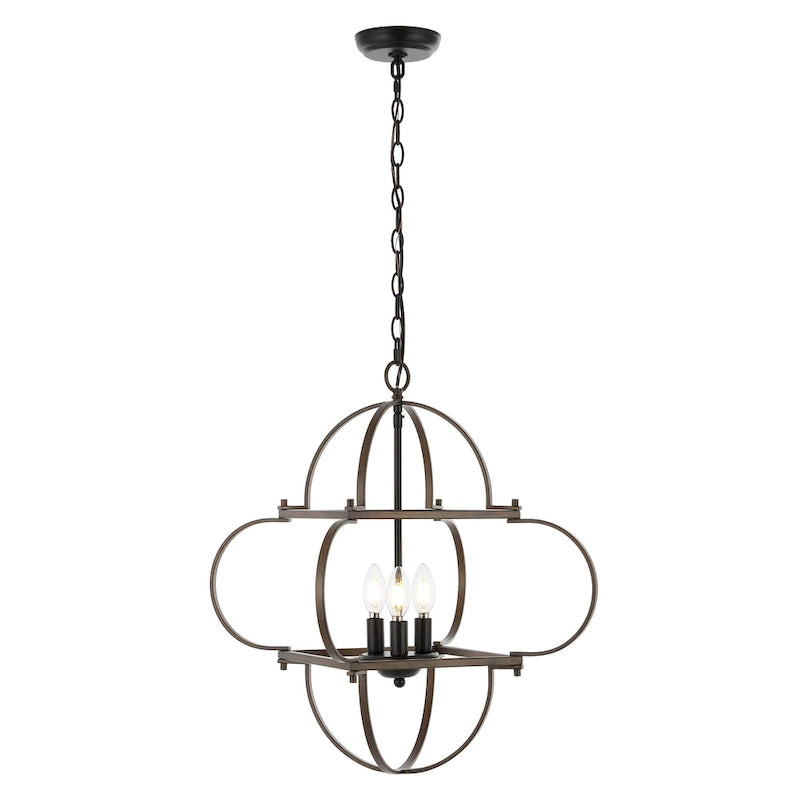 Suspension traditionnelle SAFAVIEH Lighting Kleoniki 24 (3 ampoules) - 61 cm L x 61 cm P x 221 cm H - Noir/Brun