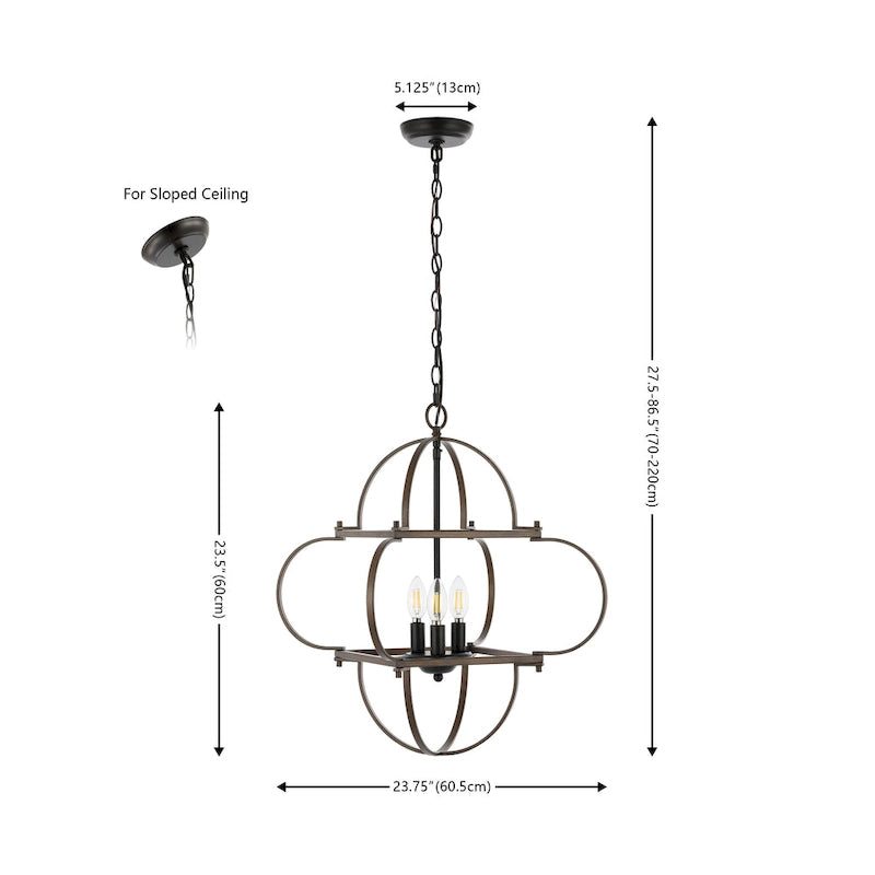 Suspension traditionnelle SAFAVIEH Lighting Kleoniki 24 (3 ampoules) - 61 cm L x 61 cm P x 221 cm H - Noir/Brun
