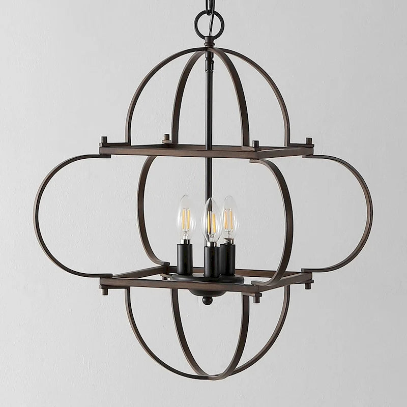 Suspension traditionnelle SAFAVIEH Lighting Kleoniki 24 (3 ampoules) - 61 cm L x 61 cm P x 221 cm H - Noir/Brun