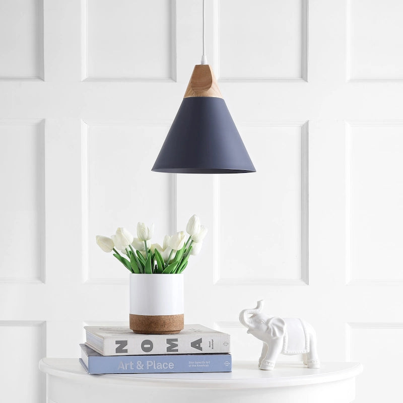 Suspension LED grise Taimi réglable à 1 lumière de SAFAVIEH Lighting - 10 x 10 x 12,9-84,9 cm - 10 x 10 x 85 cm (L x P x H)