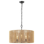 Suspension moderne et contemporaine Dinuca 24 de SAFAVIEH Lighting (5 ampoules) - 61 cm (L) x 61 cm (P) x 203 cm (H) - Naturel/Noir