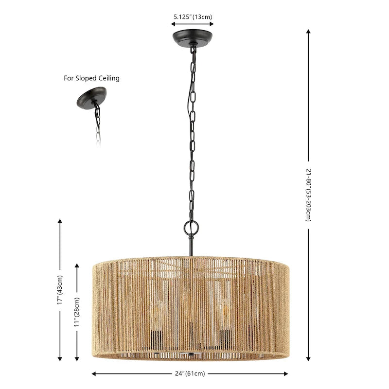 Suspension moderne et contemporaine Dinuca 24 de SAFAVIEH Lighting (5 ampoules) - 61 cm (L) x 61 cm (P) x 203 cm (H) - Naturel/Noir