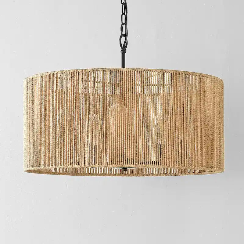 Suspension moderne et contemporaine Dinuca 24 de SAFAVIEH Lighting (5 ampoules) - 61 cm (L) x 61 cm (P) x 203 cm (H) - Naturel/Noir