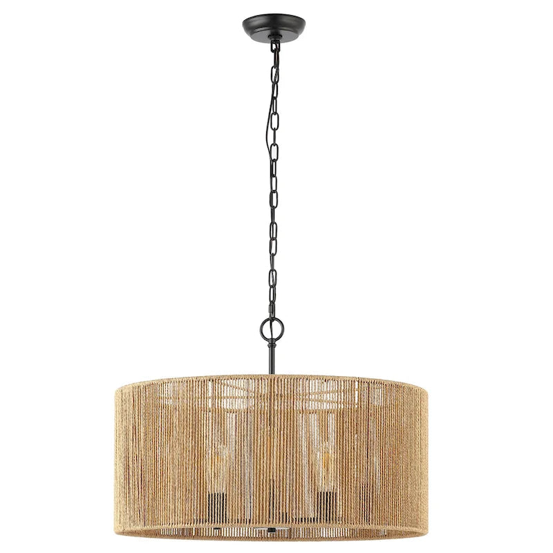Suspension moderne et contemporaine Dinuca 24 de SAFAVIEH Lighting (5 ampoules) - 61 cm (L) x 61 cm (P) x 203 cm (H) - Naturel/Noir