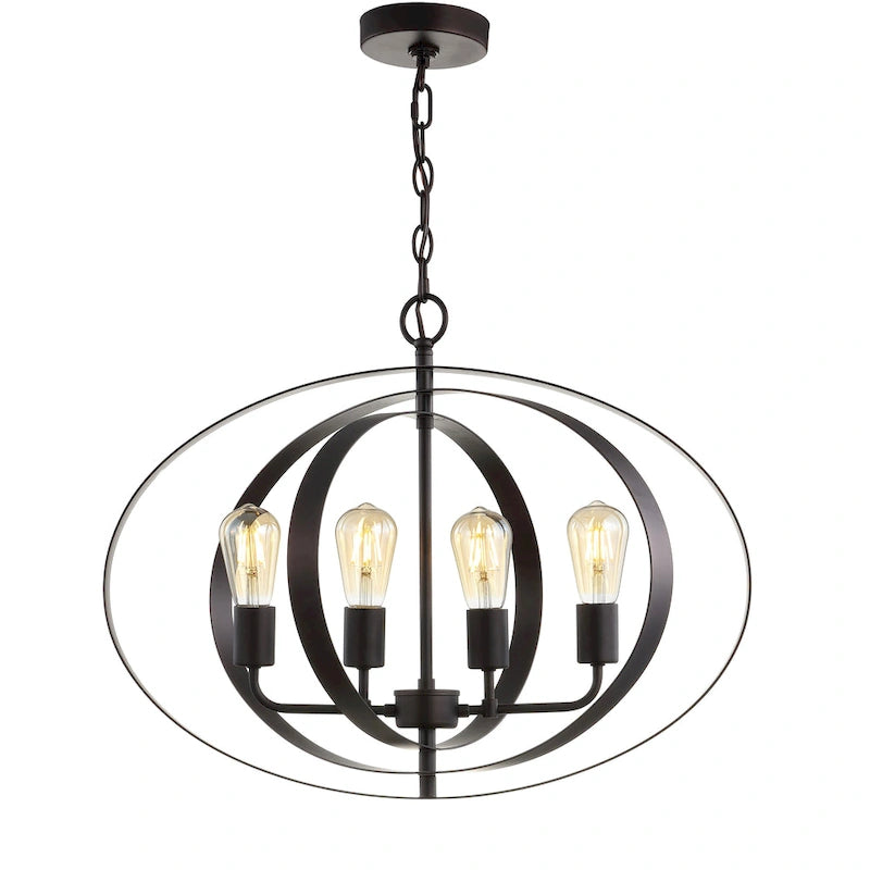Suspension réglable à 4 lumières LED Spaska de SAFAVIEH Lighting, en laiton - 23,6 x 23,6 x 22-94 - Gris foncé - 24 po L x 24 po P x 94 po H
