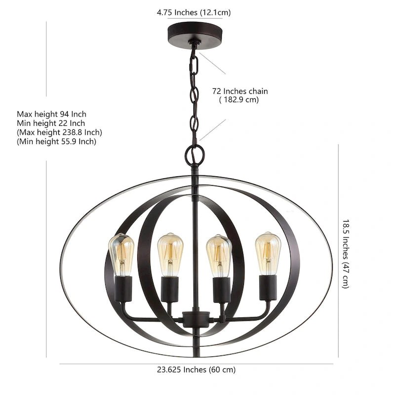 Suspension réglable à 4 lumières LED Spaska de SAFAVIEH Lighting, en laiton - 23,6 x 23,6 x 22-94 - Gris foncé - 24 po L x 24 po P x 94 po H