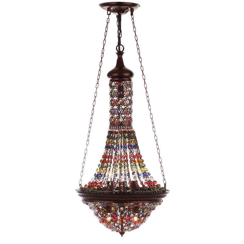 SAFAVIEH Lighting Fred Moroccan 7-Light Bronze Colorful Beaded Pendant - 15.25 x15.25 x39 