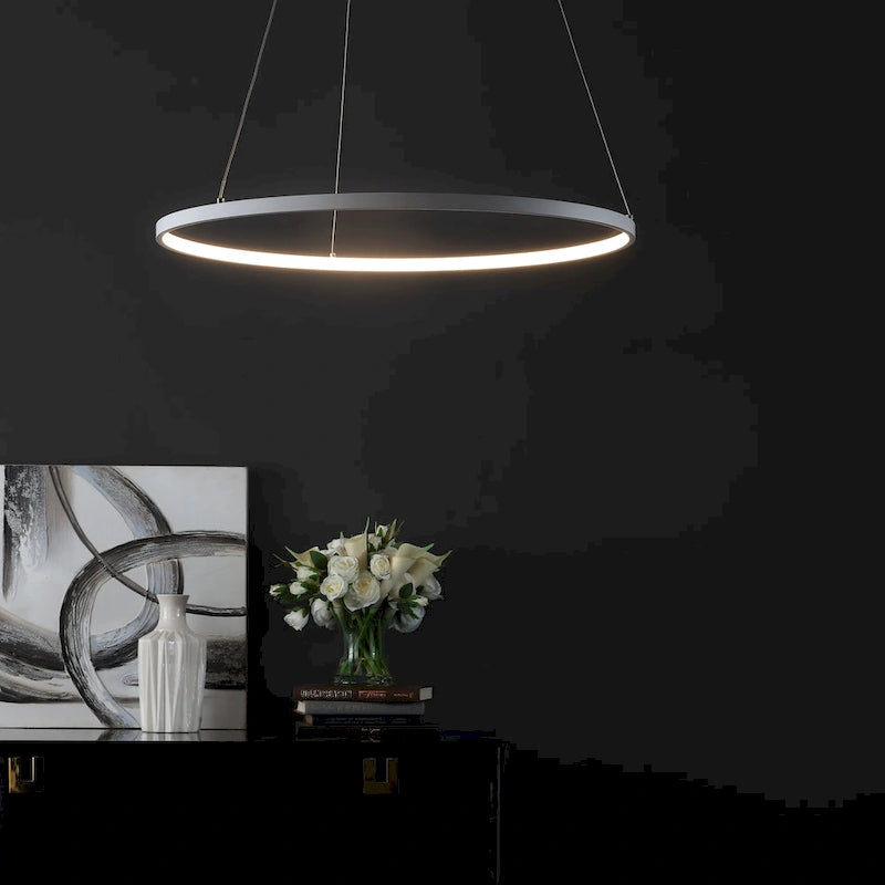 SAFAVIEH Lighting Adje 74-inch Modern White Adjustable LED Pendant - 24  W x 24  L x 12-74  H - 24Wx24Dx61H
