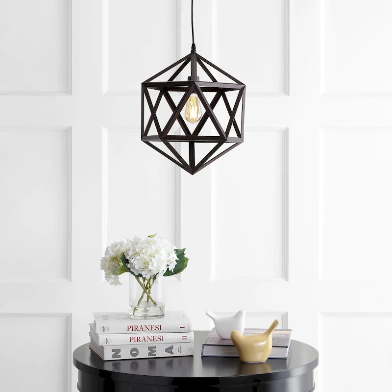 SAFAVIEH Lighting Sudeshna Adjustable 1-Light Led Brass Pendant - 15.8 x15.8 x19-91  - Dark Grey - 16Wx16Dx91H