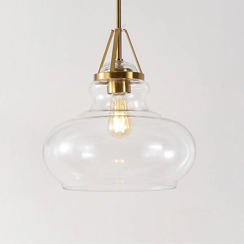 SAFAVIEH Lighting Gerhild 14  Modern & Contemporary Pendant - 14  W x 14  D x 54  H - Brass Gold/Clear - 14Wx14Dx54H