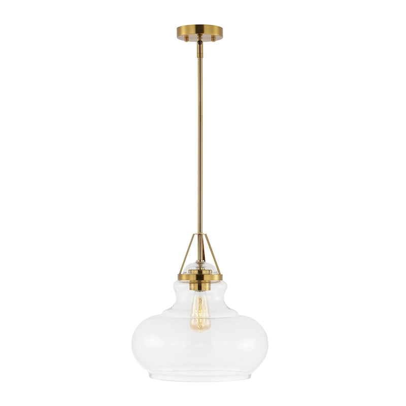 Suspension Gerhild 14 de SAFAVIEH Lighting, style moderne et contemporain - 14 cm (L) x 14 cm (P) x 54 cm (H) - Laiton doré/transparent