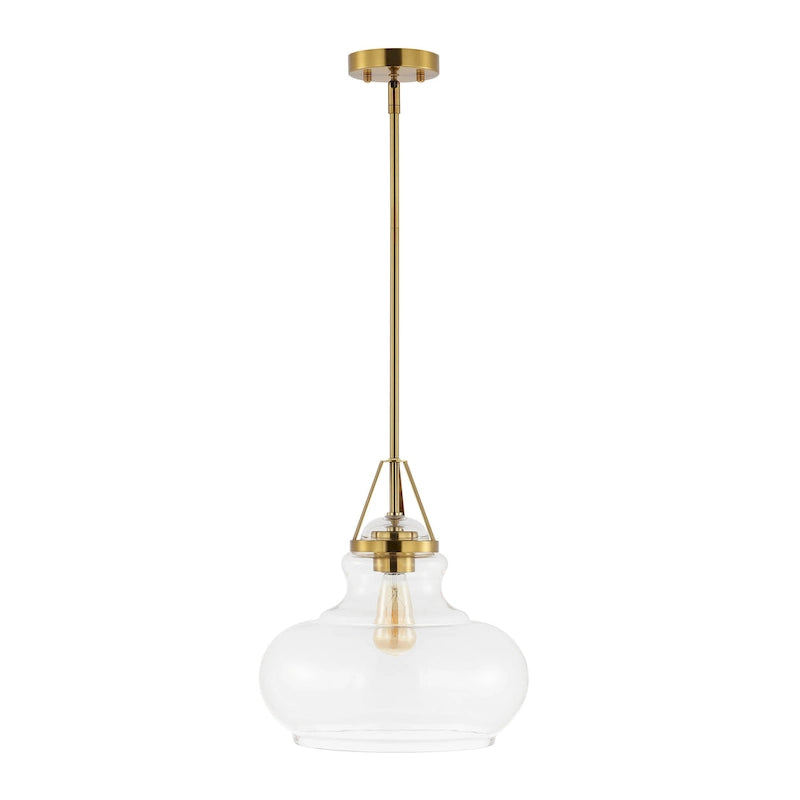 Suspension Gerhild 14 de SAFAVIEH Lighting, style moderne et contemporain - 14 cm (L) x 14 cm (P) x 54 cm (H) - Laiton doré/transparent