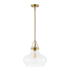 Suspension Gerhild 14 de SAFAVIEH Lighting, style moderne et contemporain - 14 cm (L) x 14 cm (P) x 54 cm (H) - Laiton doré/transparent