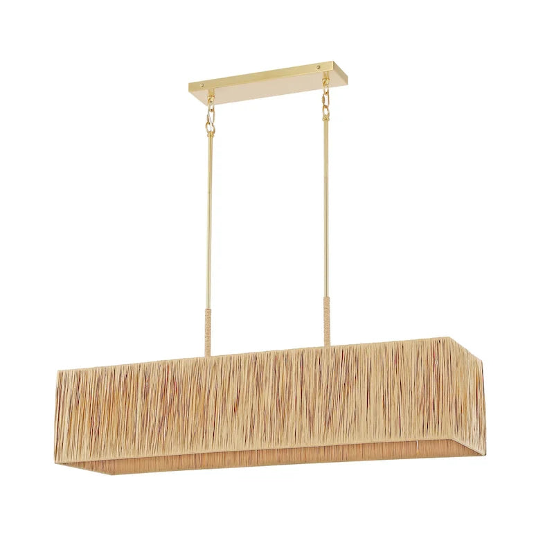 Suspension extensible Hanke de SAFAVIEH Lighting - 101,6 cm L x 30,5 cm P x 45,7 à 121,9 cm H - Naturel/Doré - 101,6 cm L x 30,5 cm P x 121,9 cm H
