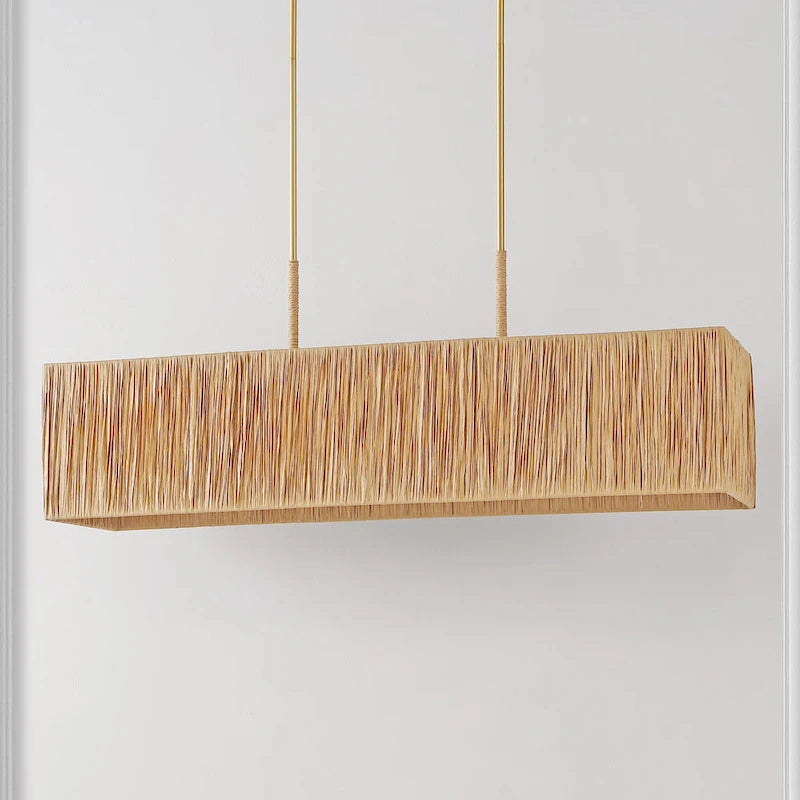 Suspension extensible Hanke de SAFAVIEH Lighting - 101,6 cm L x 30,5 cm P x 45,7 à 121,9 cm H - Naturel/Doré - 101,6 cm L x 30,5 cm P x 121,9 cm H