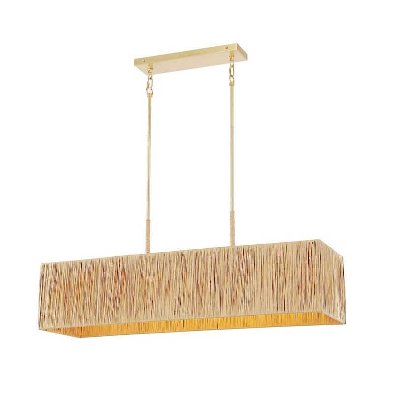 Suspension extensible Hanke de SAFAVIEH Lighting - 101,6 cm L x 30,5 cm P x 45,7 à 121,9 cm H - Naturel/Doré - 101,6 cm L x 30,5 cm P x 121,9 cm H