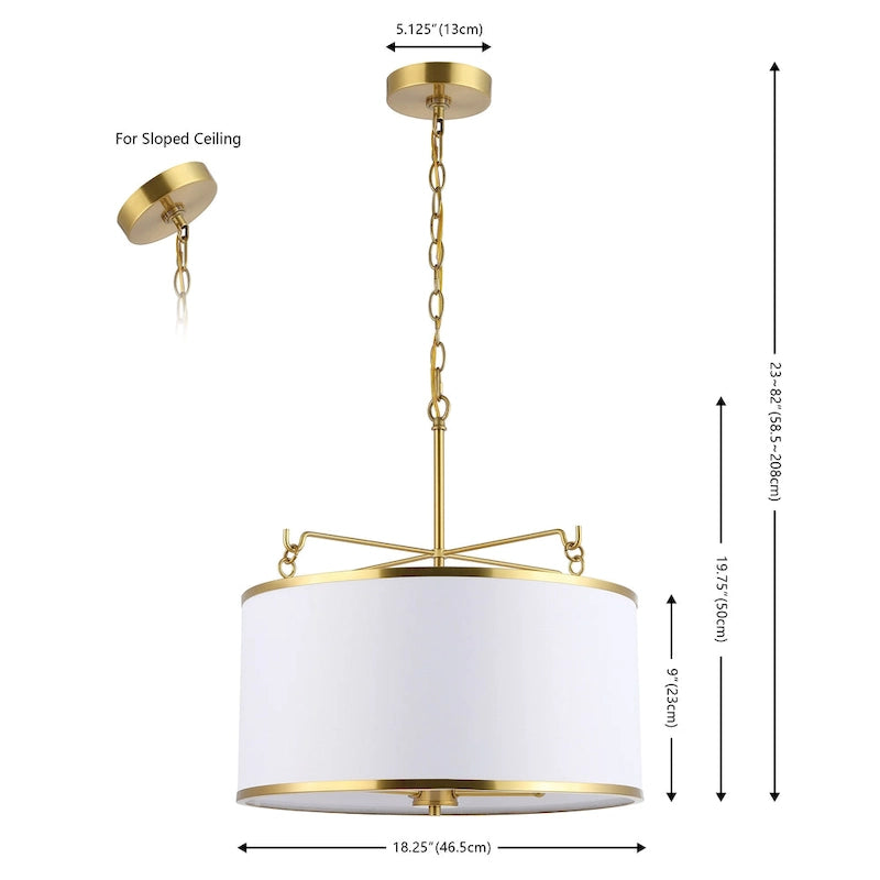 Suspension Magdalini 3 lumières SAFAVIEH Lighting - 45,7 x 45,7 x 58,3 cm - avec diamètre et hauteur - Laiton/Blanc - 45,7 x 45,7 x 208,3 cm