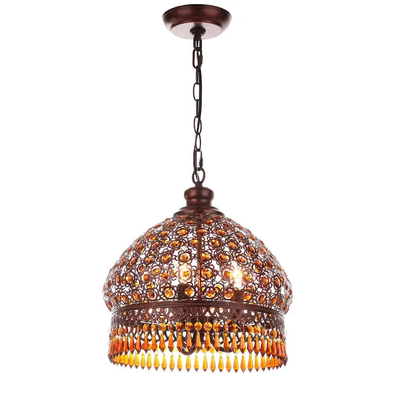 SAFAVIEH Lighting Rosanda 3-Light Bronze Beaded Adjustable Pendant Lamp - 13.5 x13.5 x18.25-90.25 