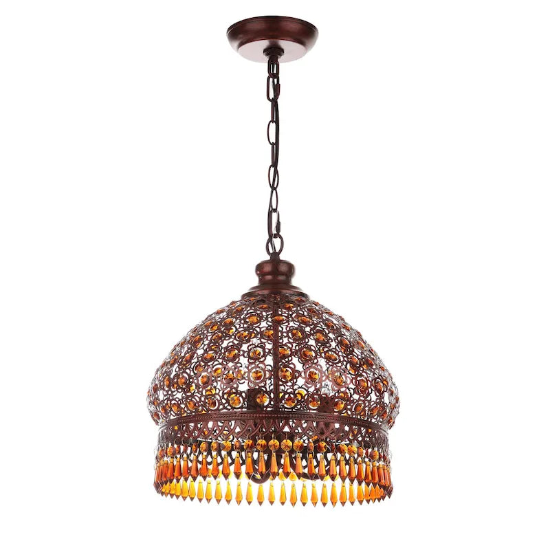 Suspension réglable Rosanda à 3 lumières en bronze à perles de SAFAVIEH Lighting - 13,5 x 13,5 x 18,25-90,25