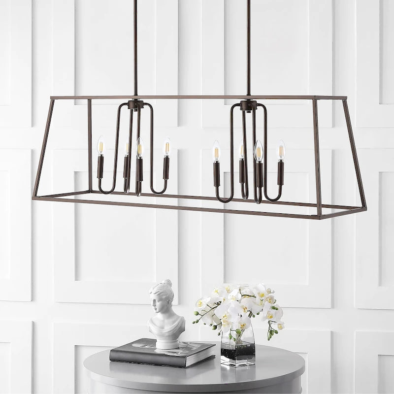 Suspension SAFAVIEH Lighting Nural à 8 lumières - 49 x 14 x 24-54 - Bronze huilé (noir) - 49 cm (L) x 14 cm (P) x 54 cm (H)