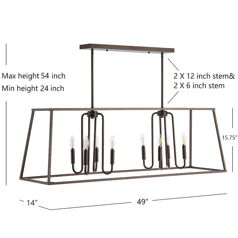 Suspension SAFAVIEH Lighting Nural à 8 lumières - 49 x 14 x 24-54 - Bronze huilé (noir) - 49 cm (L) x 14 cm (P) x 54 cm (H)