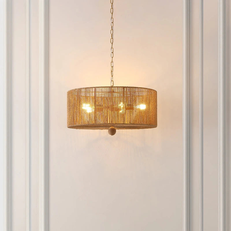 SAFAVIEH Lighting Crystele 5 Light 24  Pendant - 24  x 24  x 19-78  - withD/H - Natural/Gold - 24Wx24Dx78H