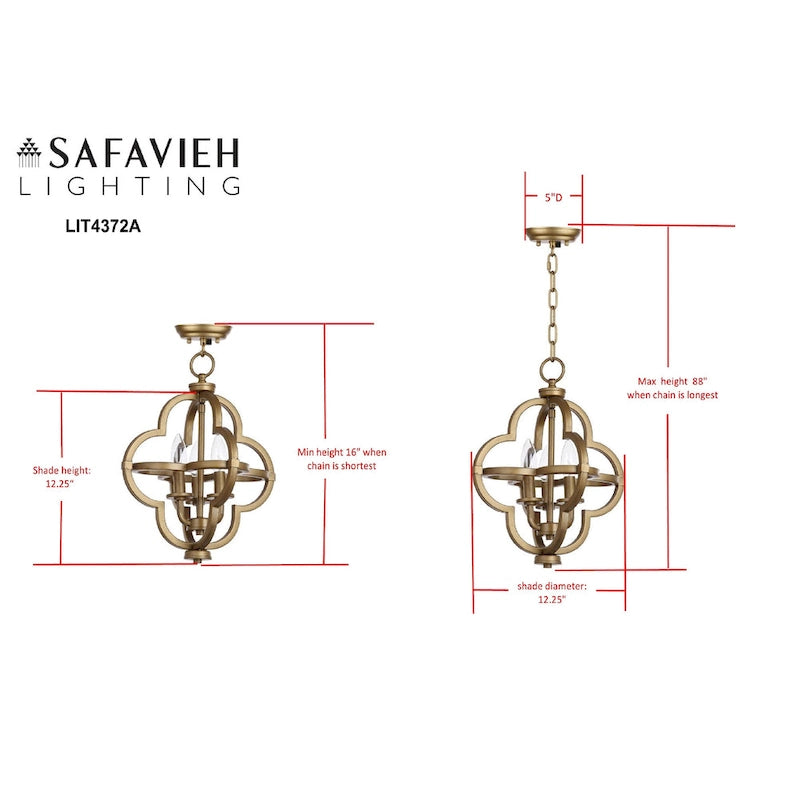 Suspension SAFAVIEH Lighting Contina à 3 lumières, sphère dorée, réglable - 12,25 x 12,25 x 16 - 88 - 12L x 12P x 88H