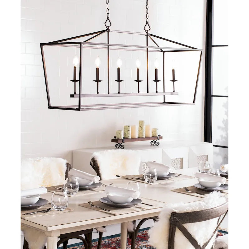 Suspension Anta 6 lumières de SAFAVIEH Lighting - 49 x 15 x 29,25-101,25 - Bronze huilé (noir) - 49 cm (L) x 15 cm (P) x 101 cm (H)