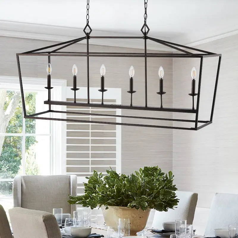 Suspension Anta 6 lumières de SAFAVIEH Lighting - 49 x 15 x 29,25-101,25 - Bronze huilé (noir) - 49 cm (L) x 15 cm (P) x 101 cm (H)