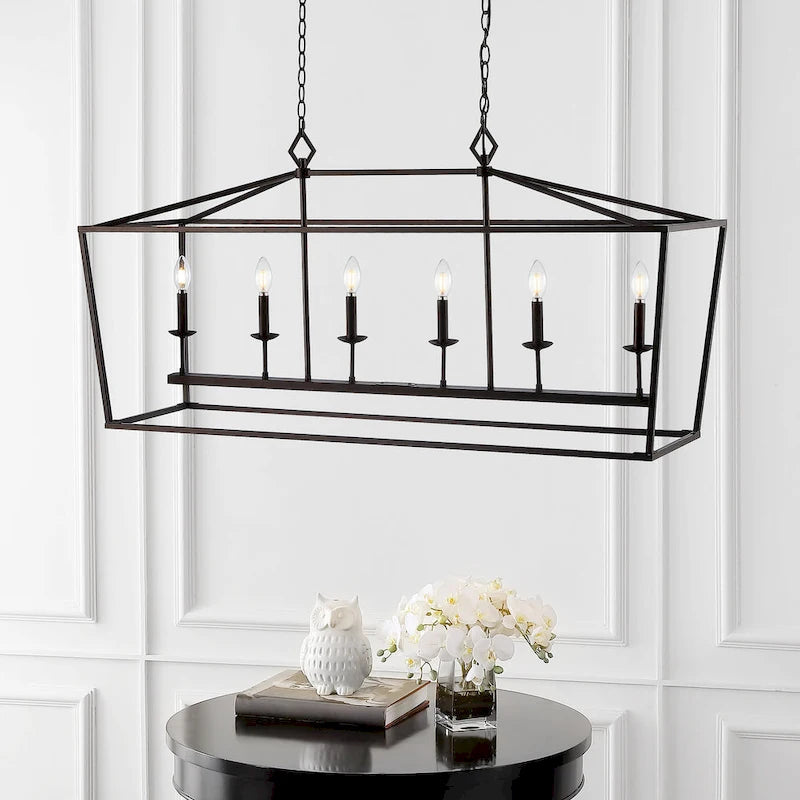 Suspension Anta 6 lumières de SAFAVIEH Lighting - 49 x 15 x 29,25-101,25 - Bronze huilé (noir) - 49 cm (L) x 15 cm (P) x 101 cm (H)