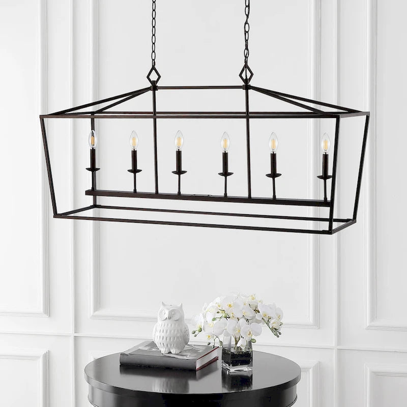 Suspension Anta 6 lumières de SAFAVIEH Lighting - 49 x 15 x 29,25-101,25 - Bronze huilé (noir) - 49 cm (L) x 15 cm (P) x 101 cm (H)