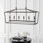Suspension Anta 6 lumières de SAFAVIEH Lighting - 49 x 15 x 29,25-101,25 - Bronze huilé (noir) - 49 cm (L) x 15 cm (P) x 101 cm (H)
