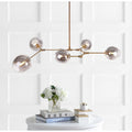 SAFAVIEH Lighting Cosima 5-Light Edison Bulb Greige Pendant - 53.5 x32 x45  - Brass Gold/Smoking Grey - 54Wx32Dx45H
