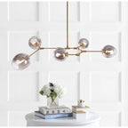 SAFAVIEH Lighting Cosima 5-Light Edison Bulb Greige Pendant - 53.5 x32 x45  - Brass Gold/Smoking Grey - 54Wx32Dx45H