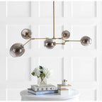 Suspension SAFAVIEH Lighting Cosima à 5 lumières, ampoules Edison, couleur grège - 53,5 x 32 x 45 cm - Laiton doré/Gris fumé - 54 x 32 x 45 cm (L x P x H)