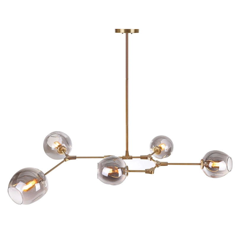 Suspension SAFAVIEH Lighting Cosima à 5 lumières, ampoules Edison, couleur grège - 53,5 x 32 x 45 cm - Laiton doré/Gris fumé - 54 x 32 x 45 cm (L x P x H)