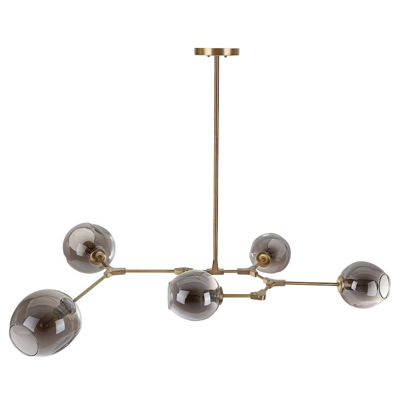 Suspension SAFAVIEH Lighting Cosima à 5 lumières, ampoules Edison, couleur grège - 53,5 x 32 x 45 cm - Laiton doré/Gris fumé - 54 x 32 x 45 cm (L x P x H)