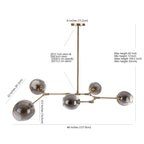 Suspension SAFAVIEH Lighting Cosima à 5 lumières, ampoules Edison, couleur grège - 53,5 x 32 x 45 cm - Laiton doré/Gris fumé - 54 x 32 x 45 cm (L x P x H)