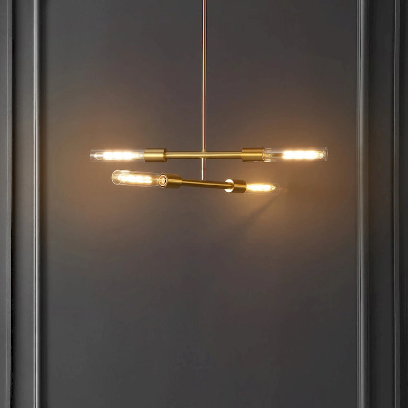 SAFAVIEH Lighting Mackenzie 4 Light 32  Pendant - 32  x 5  x 15-45  - withD/H - Brass/Clear - 32Wx5Dx45H