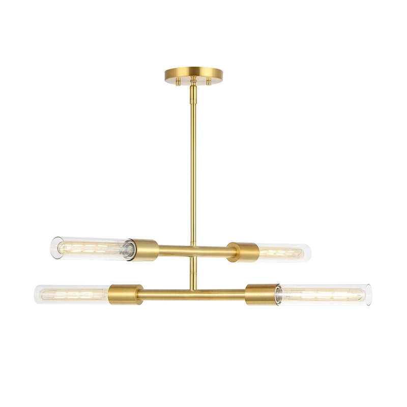 Suspension Mackenzie 4 lumières SAFAVIEH Lighting - 32 x 5 x 15-45 - avec profondeur/hauteur - Laiton/Transparent - 32L x 5P x 45H